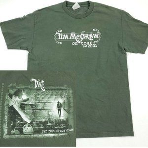 Mens Large Tim McGraw 2001 Set The Circus Down Tour T Shirt Double Sided Green